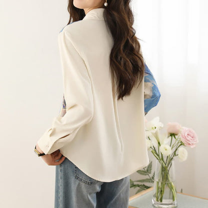 Irregular Printing Chiffon Pocket Lapel Shirt