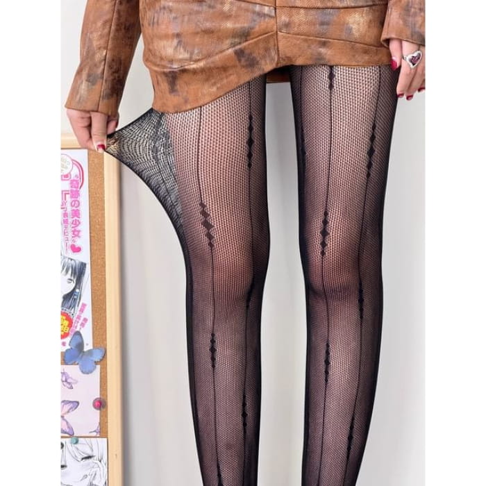 Jacquard Tights - Black / One Size