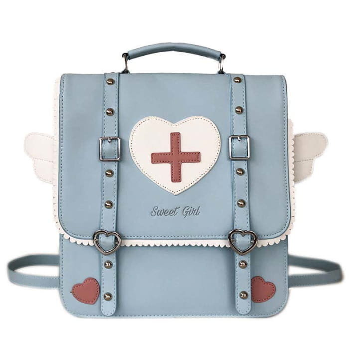 JK Love Heart Pattern Angel Wings Backpack - Blue / One Size