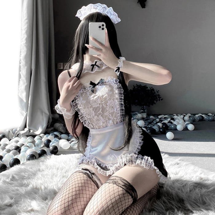 Kawaii Black Sexy Maid Lingerie Dress - One Size