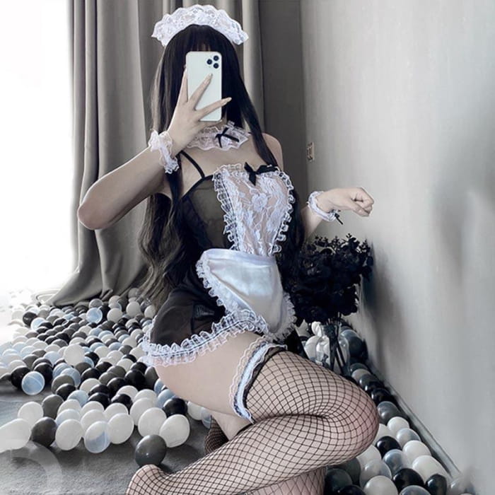 Kawaii Black Sexy Maid Lingerie Dress - One Size