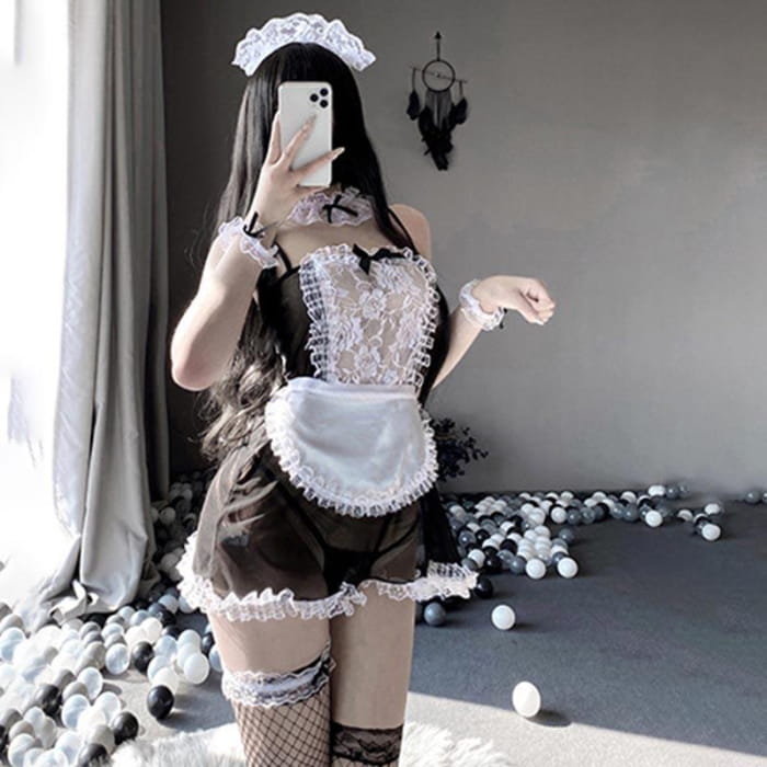 Kawaii Black Sexy Maid Lingerie Dress - One Size