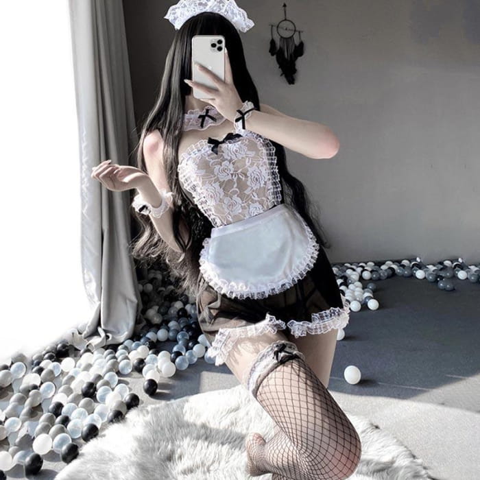 Kawaii Black Sexy Maid Lingerie Dress - One Size