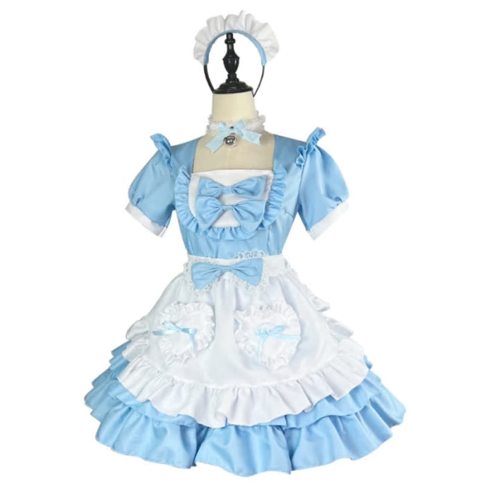 Kawaii Blue Lace Up Bow Maid Lolita Dress