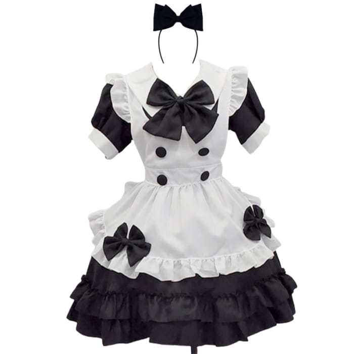 Kawaii Bow Decor Rulffled Lolita Dress - Black / S