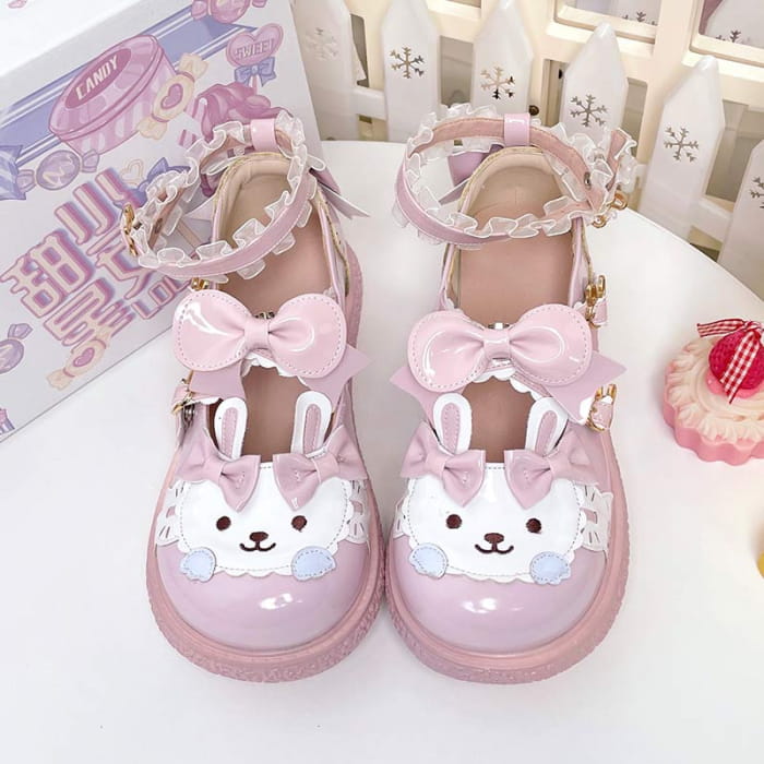 Kawaii Bunny Lolita Mary Janes Shoes - Pink / 34