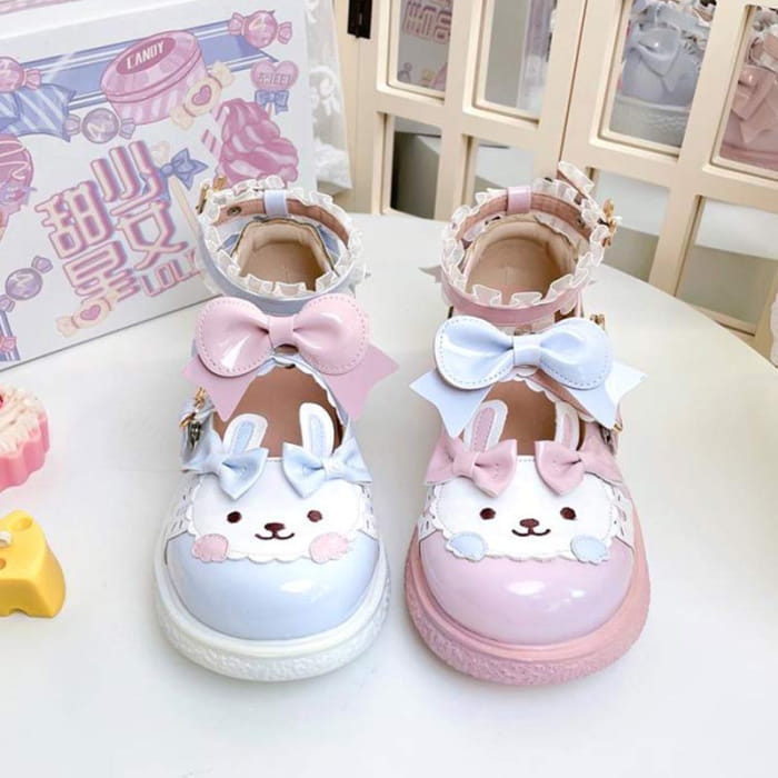 Kawaii Bunny Lolita Mary Janes Shoes - Pink&Blue / 34