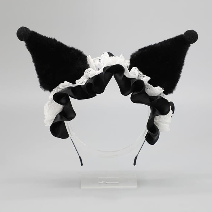 Kawaii Bunny Velvet Lace Lolita Headband - Black / One Size