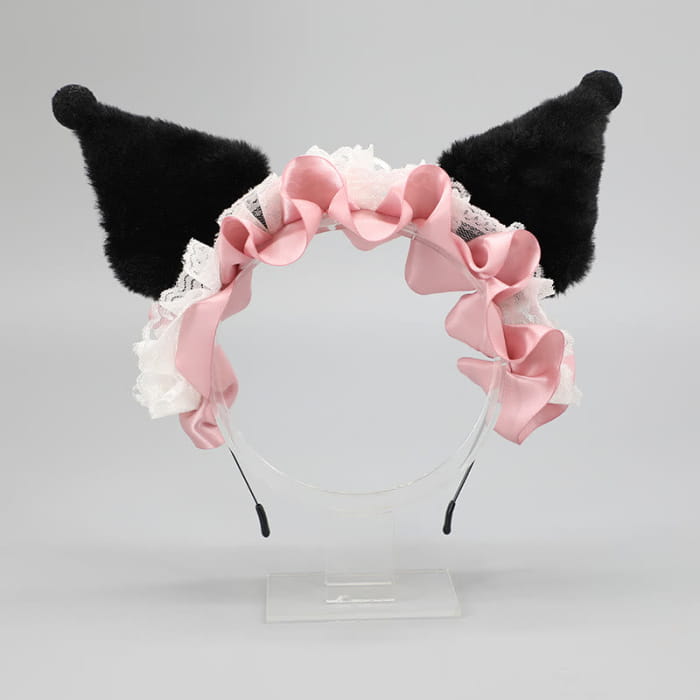 Kawaii Bunny Velvet Lace Lolita Headband - Pink / One Size