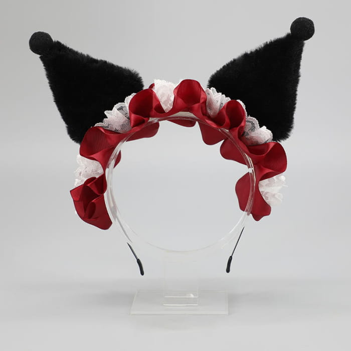 Kawaii Bunny Velvet Lace Lolita Headband - Red / One Size