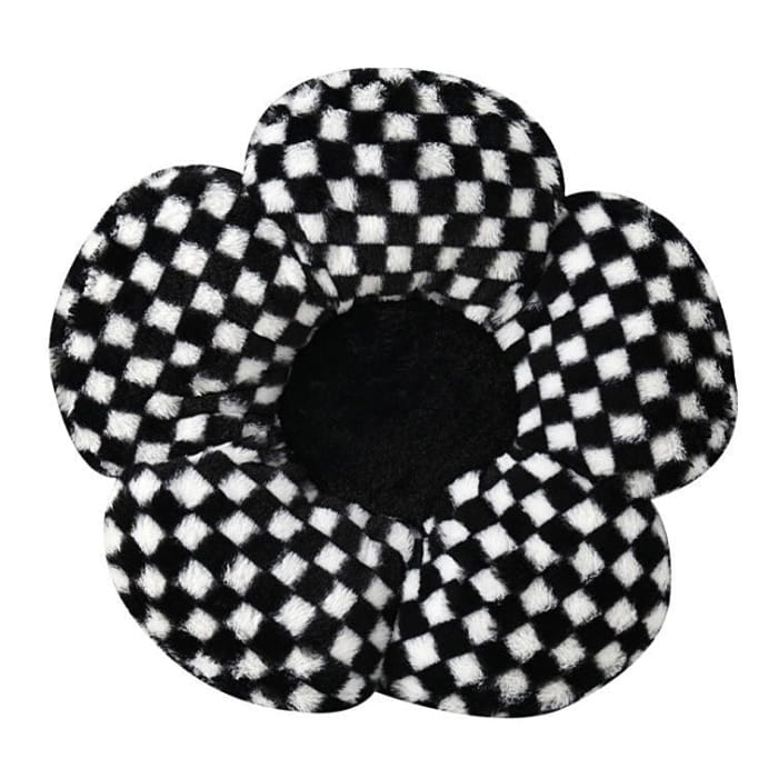 Kawaii Checkered Flower Pillow - S / Black