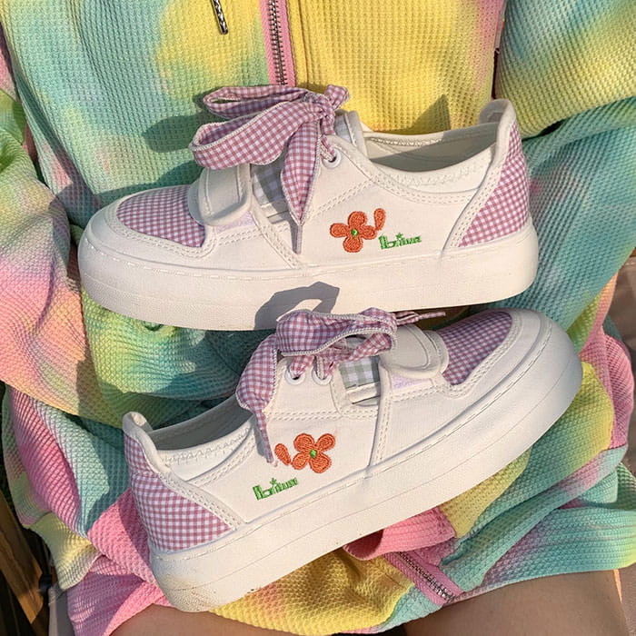 Kawaii Flower Gingham Sneakers