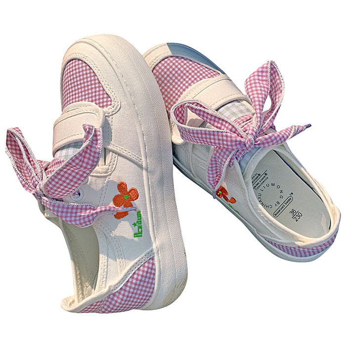 Kawaii Flower Gingham Sneakers - EU36 (US6.0) / Red