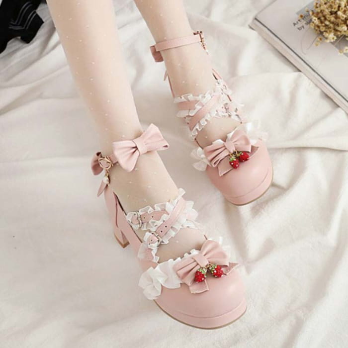 Kawaii Lace Bow Lolita Kitten Heel Mary Janes Shoes