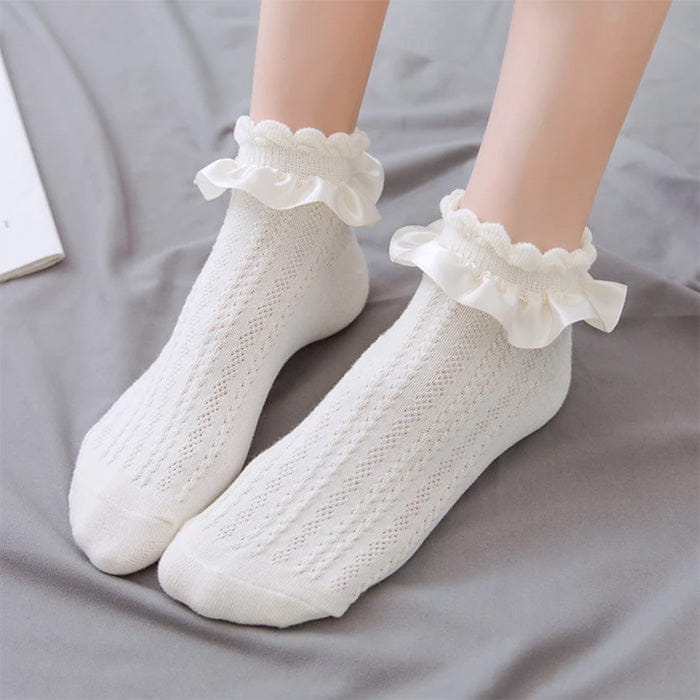 Kawaii Lolita Ruffle Socks - White