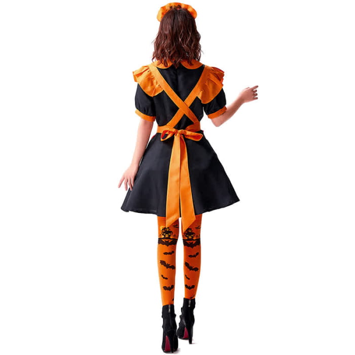 Kawaii Pumpkin Bat Embroidery Doll Collar Maid Dress