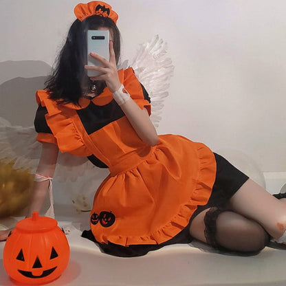 Kawaii Pumpkin Bat Embroidery Doll Collar Maid Dress