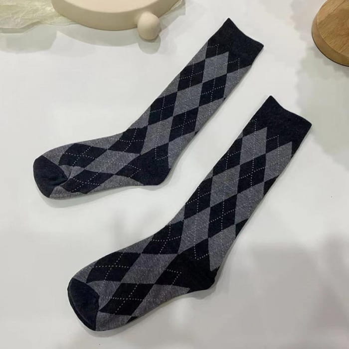 Kawaii Rhombus Pattern Print Socks - Gray / One Size