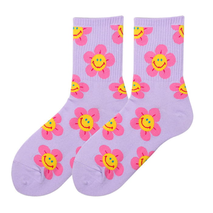 Kawaii Smile Face Flowers Socks