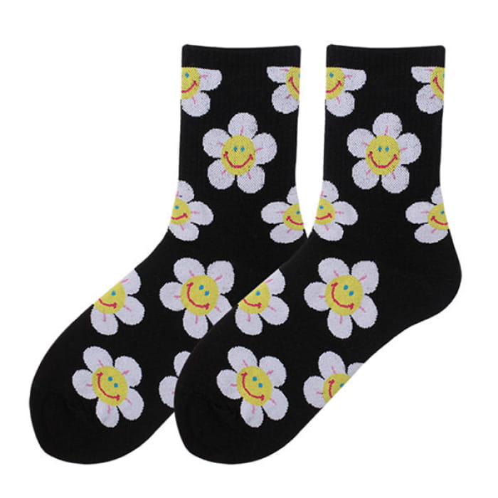 Kawaii Smile Face Flowers Socks