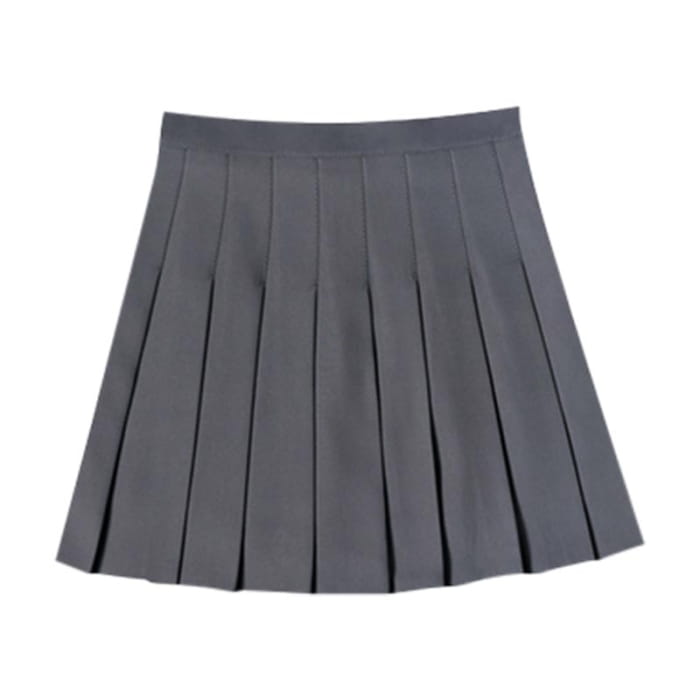 Kawaii Vest Shirt Pleated Skirt Set - Grey / S