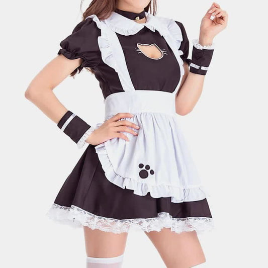 Kitty Lolita Hollow Maid Ruffle Costume Dress - S