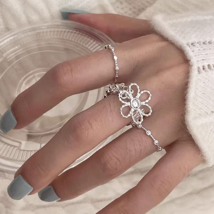 Knot Alloy Open Ring - J4809 - Silver / One Size