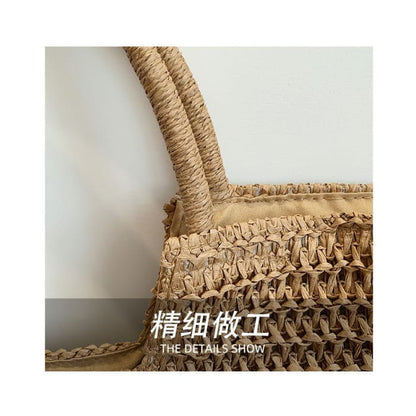 Lace Bow Woven Tote Bag