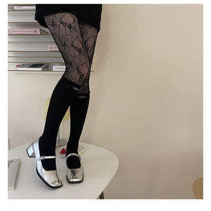 Lace Panel Mock Two Piece Tights