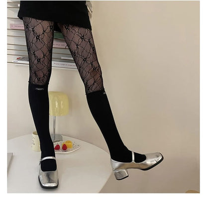 Lace Panel Mock Two Piece Tights