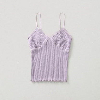 Lace Trim Camisole Top - Light Purple / S