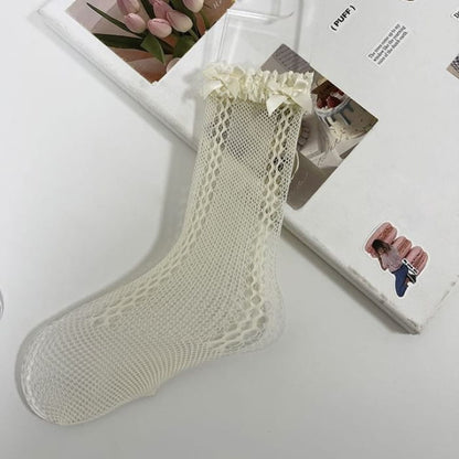 Lace Trim Fishnet Socks - Almond / One Size