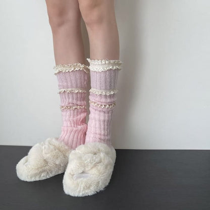 Lace Trim Knit Leg Warmers