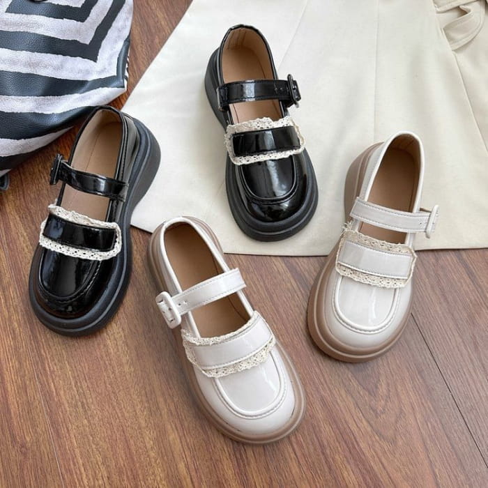 Lace Trim Platform Loafers