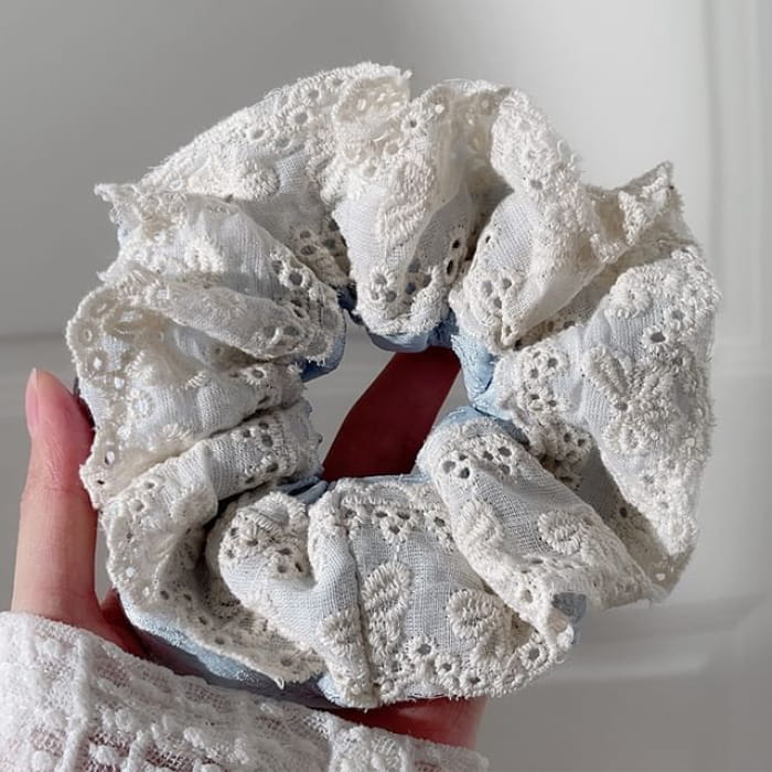 Lace Trim Scrunchie - Blue / One Size