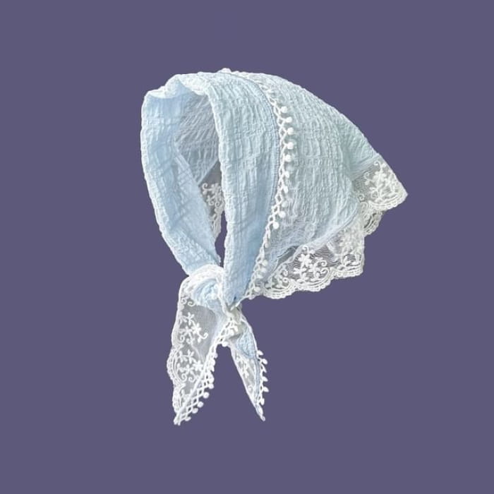 Lace Trim Triangle Bandana - 02 - Light Blue / One Size