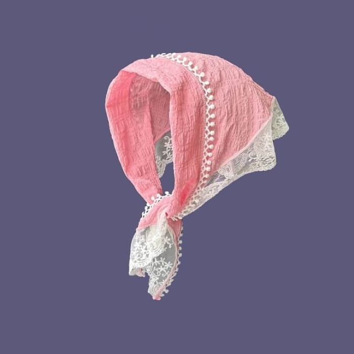 Lace Trim Triangle Bandana - 04 - Cherry Pink / One Size