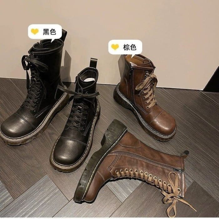 Lace-Up Boots (Various Designs) - Black / 35