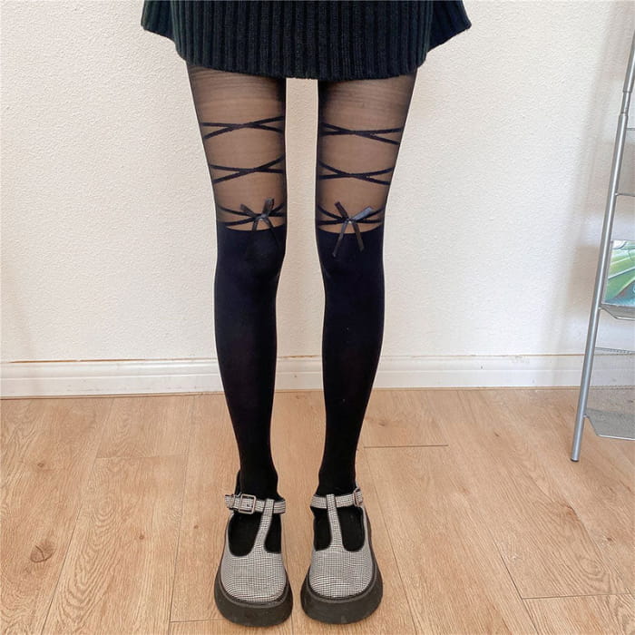 Lace Up Bow Knot Splice JK Stockings