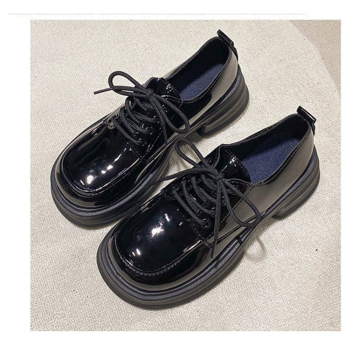 Lace-Up Platform Chunky Heel Derby Shoes