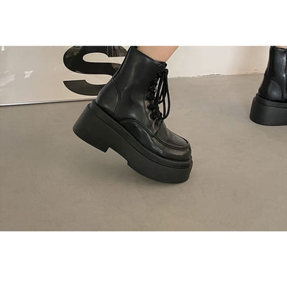 Lace-Up Platform Short Boots - Shoes