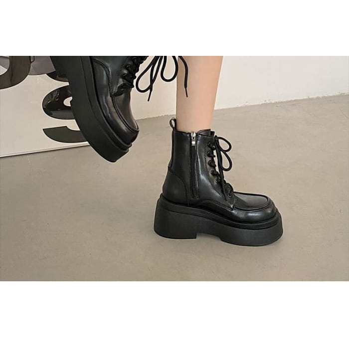 Lace-Up Platform Short Boots - Shoes