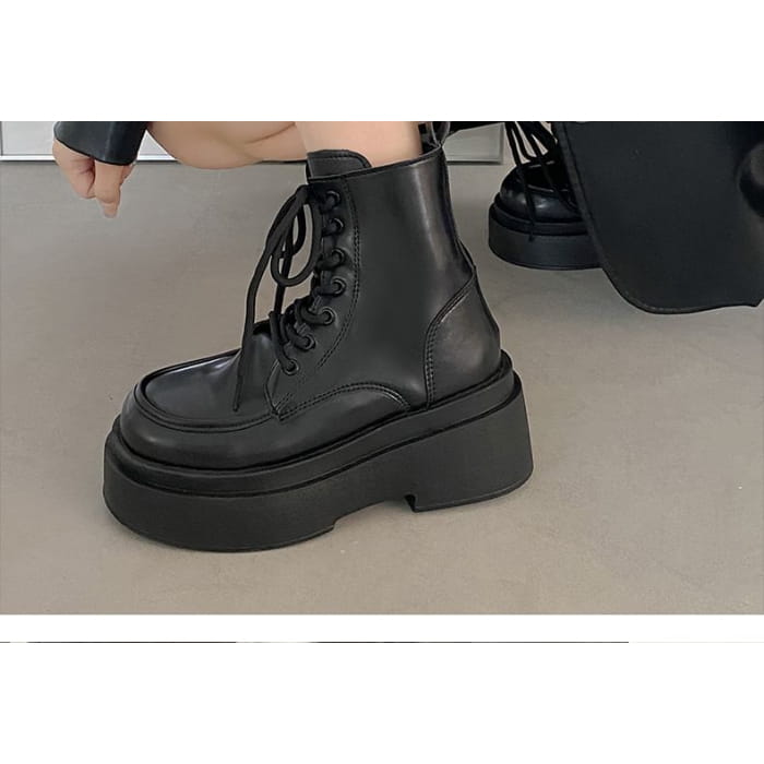 Lace-Up Platform Short Boots - Shoes