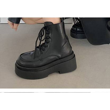 Lace-Up Platform Short Boots - Shoes