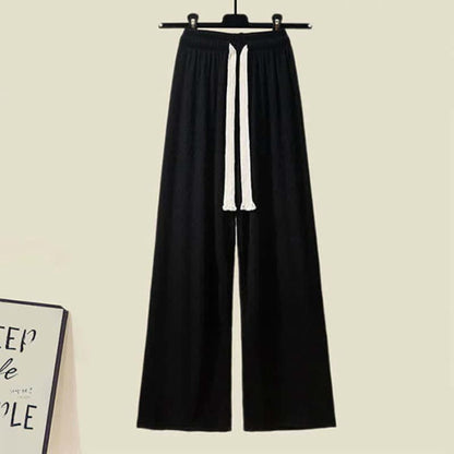 Lapel Denim T-Shirt Drawstring Pants Set - M