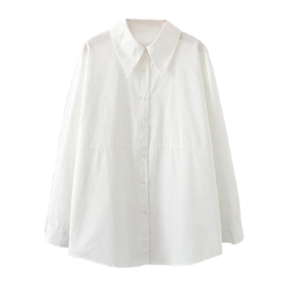 Lapel Pure Color Long Sleeve Loose Shirt Workwear - White