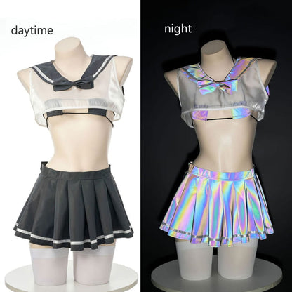 Laser Reflective Sailor Collat JK Uniform Lingerie Set