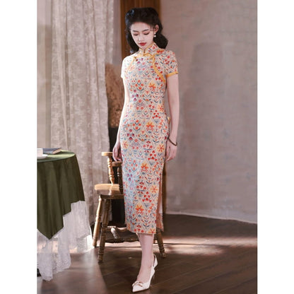 Lattice Floral Cheongsam - Female Hanfu