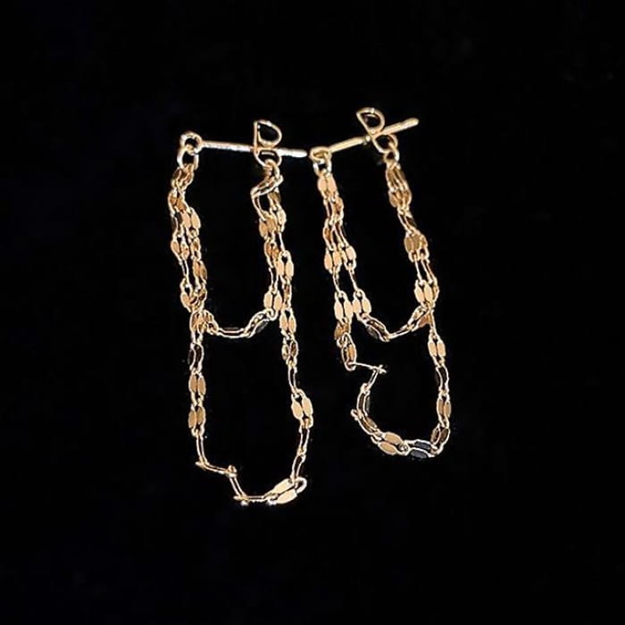 Layered Chained Alloy Dangle Earring - 1 Pair - Gold