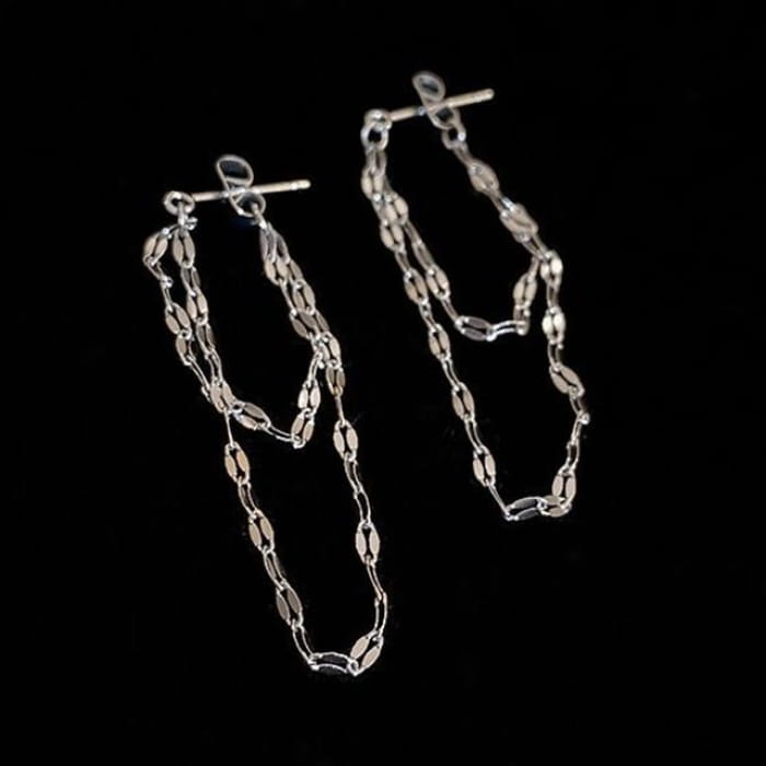 Layered Chained Alloy Dangle Earring - 1 Pair - Silver